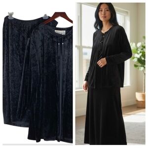 Liz Claiborne 2X 20 XXL 2 pc Outfit Set Skirt Jacket Duster Velvet Velour Black